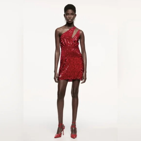 Zara Red Sequin Mini Dress size S(4-6) - Picture 1 of 7